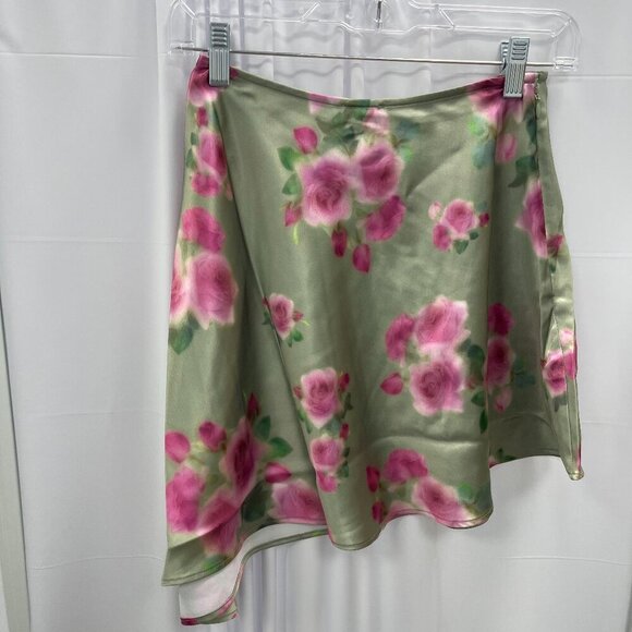WeWoreWhat Asymmetrical Slip Mini Skirt Blurred Roses Sage Multi, Size 0 - NWT - Picture 2 of 3